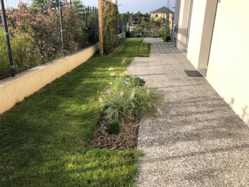 Allée en béton désactivé avec un espace enherbé